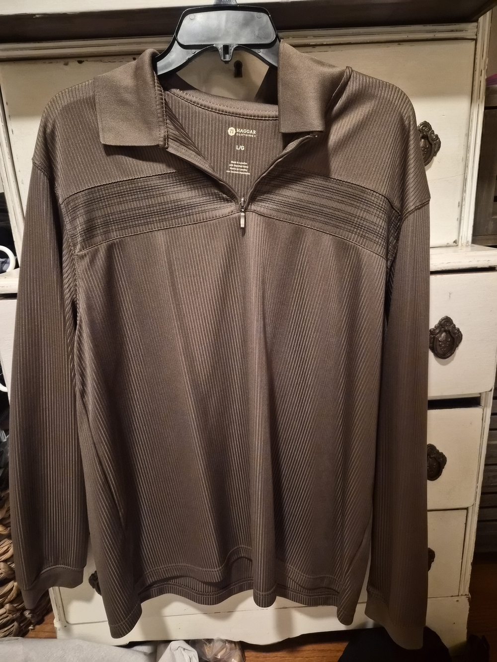 Haggar Brown Ribbed Quarter Zip Pullover Men’s Large